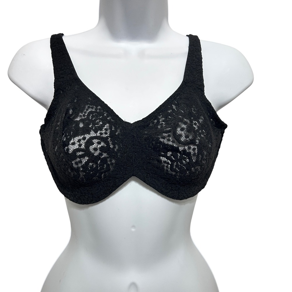 Wacoal Women Seamless Lace Bra 34DD Black Sheer Floral Underwire Unlined Stretch